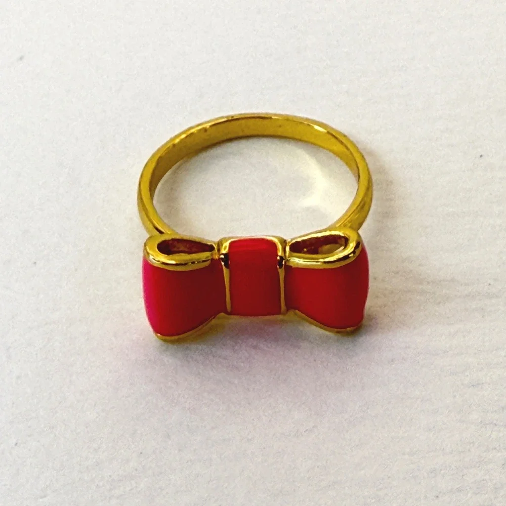 Kate Spade New York Hot Pink Enamel Bow Gold Tone Ring Size 7 WBRU5152
